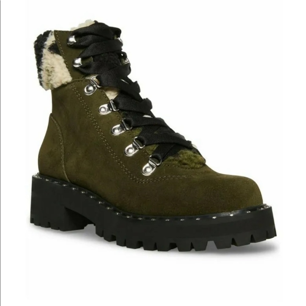 STIVE MADDEN Receptive Lece Up Suede Green-Military Boots Size 8 M